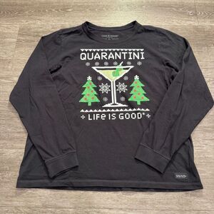 Life is Good Shirt Womens XL Crusher Tee‎ Martini Christmas Long Sleeve Winter